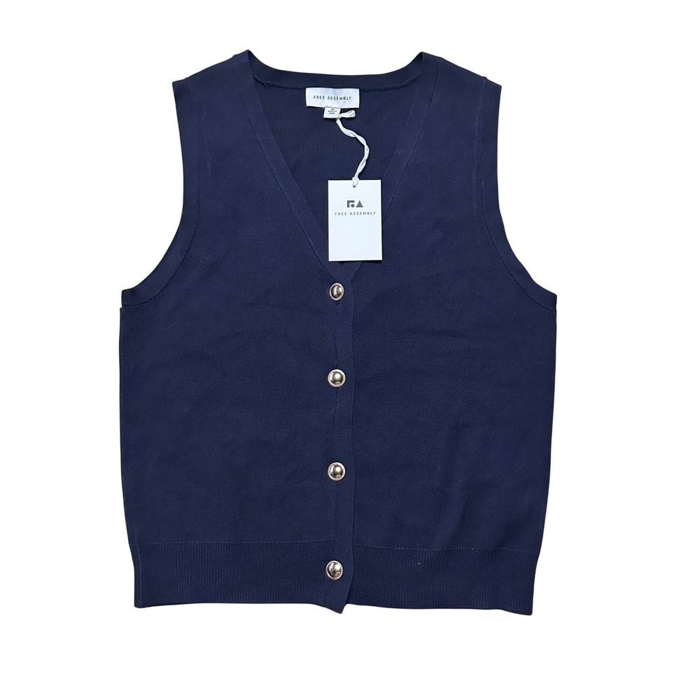 Free Assembly Womens V-Neck Button Sweater Vest Navy Blue Size M NWT